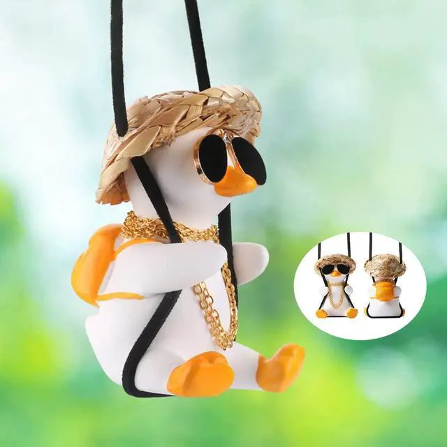 Alt view image 2 of 6 - Cool Swinging Duck Car Hanging Ornament Cute Car Decor Rear View Mirror Accessories Interior for Women Men Teens Truck Rearview Christmas Tree Decorations Things Funny Fathers Gifts for Husband Dad