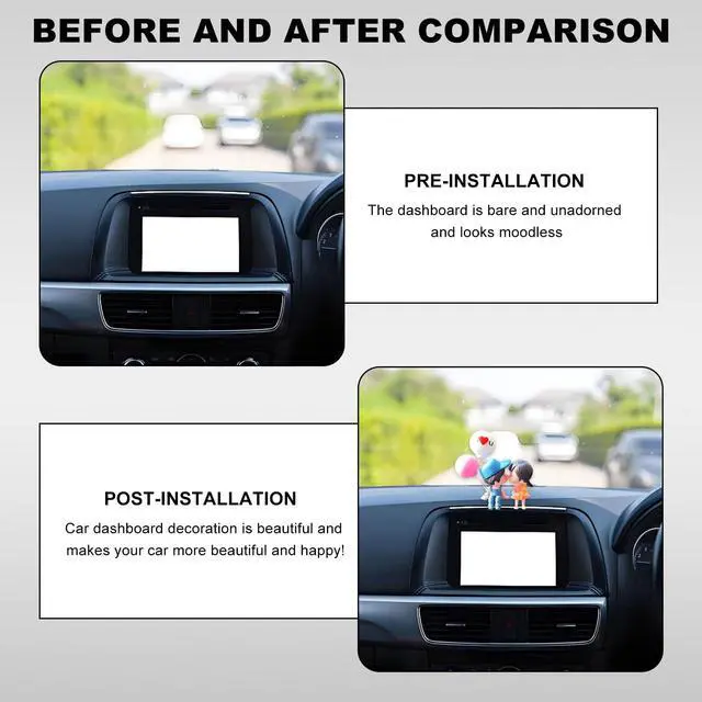 Alt view image 4 of 6 - DXNQ Cute Couple Car Dashboard Decorations, Lovely Couple Kiss Cartoon Figurines Car Ornament, Resin Material Boy Girl Car Interior Decoration with Balloon for Car Dashboard Gifts (Blue)