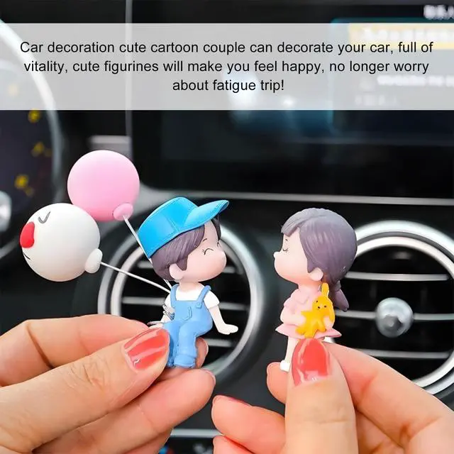 Alt view image 5 of 6 - DXNQ Cute Couple Car Dashboard Decorations, Lovely Couple Kiss Cartoon Figurines Car Ornament, Resin Material Boy Girl Car Interior Decoration with Balloon for Car Dashboard Gifts (Blue)