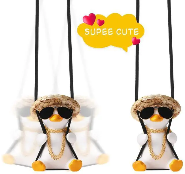 Alt view image 5 of 6 - Cool Swinging Duck Car Hanging Ornament Cute Car Decor Rear View Mirror Accessories Interior for Women Men Teens Truck Rearview Christmas Tree Decorations Things Funny Fathers Gifts for Husband Dad
