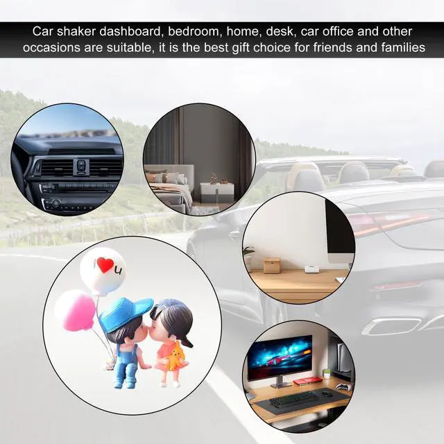 Alt view image 6 of 6 - DXNQ Cute Couple Car Dashboard Decorations, Lovely Couple Kiss Cartoon Figurines Car Ornament, Resin Material Boy Girl Car Interior Decoration with Balloon for Car Dashboard Gifts (Blue)
