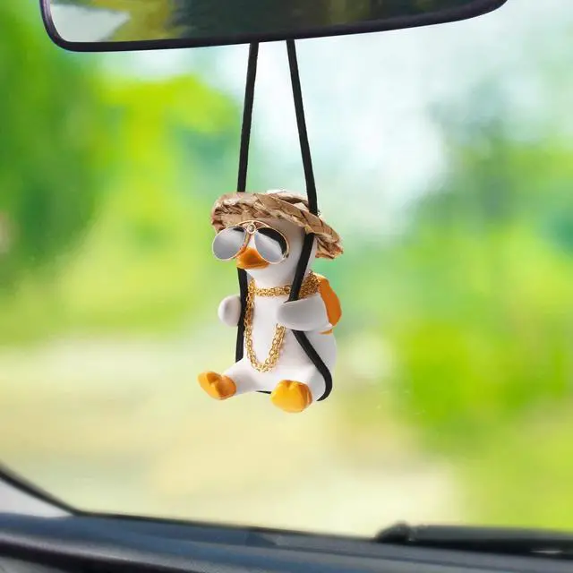 Alt view image 3 of 6 - Cool Swinging Duck Car Hanging Ornament Cute Car Decor Rear View Mirror Accessories Interior for Women Men Teens Truck Rearview Christmas Tree Decorations Things Funny Fathers Gifts for Husband Dad