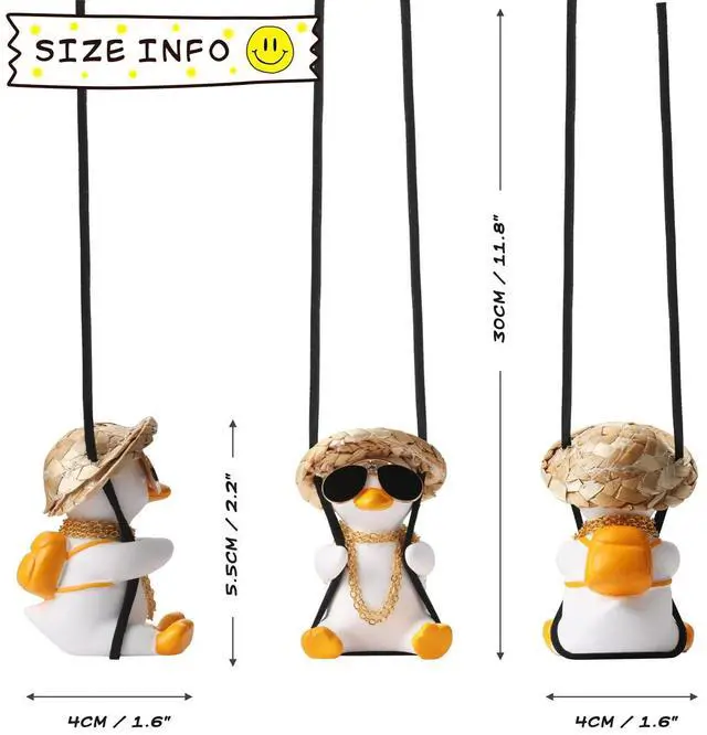 Alt view image 4 of 6 - Cool Swinging Duck Car Hanging Ornament Cute Car Decor Rear View Mirror Accessories Interior for Women Men Teens Truck Rearview Christmas Tree Decorations Things Funny Fathers Gifts for Husband Dad
