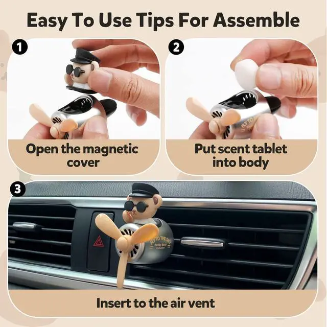 Alt view image 5 of 7 - Bear Pilot Car Fresheners Vent Clip Cute Teddy New Car Scent Automotive Air Fresheners Cartoon Air Outlet Aromatherapy Ornament Thank You Gifts for Him Her Friends, Families