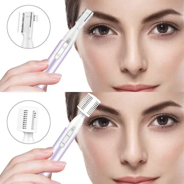 Alt view image 4 of 7 - Upgraded Eyebrow Trimmer, Precision Electric Eyebrow Razor for Women Battery-Operated Facial Hair Remover with Comb No Pulling Sensation Painless for Face Chin Neck, Upper-Lip, Peach-Fuzz