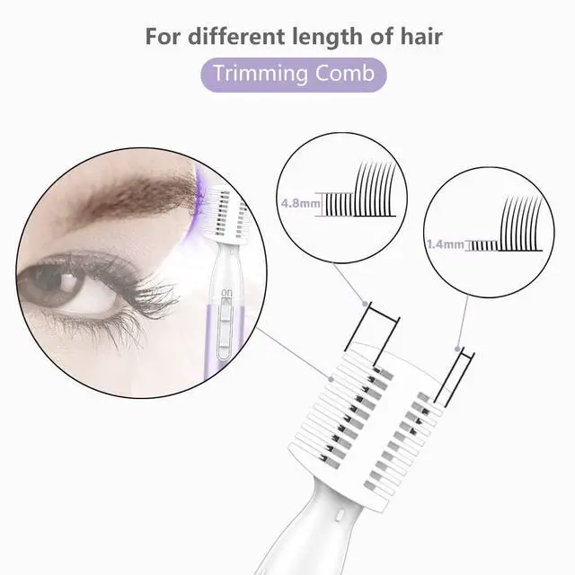 Alt view image 3 of 7 - Upgraded Eyebrow Trimmer, Precision Electric Eyebrow Razor for Women Battery-Operated Facial Hair Remover with Comb No Pulling Sensation Painless for Face Chin Neck, Upper-Lip, Peach-Fuzz