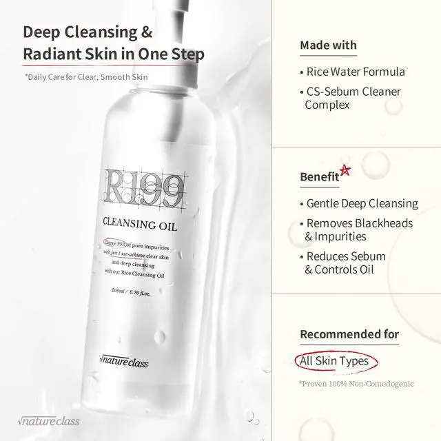Alt view image 2 of 7 - R199 Rice Cleansing Oil Face Cleanser Korean Skincare Makeup Remover Oil Cleanser for Face Blackhead Remover Pore Control Double Cleansing Sensitive Skin 6.76 fl oz