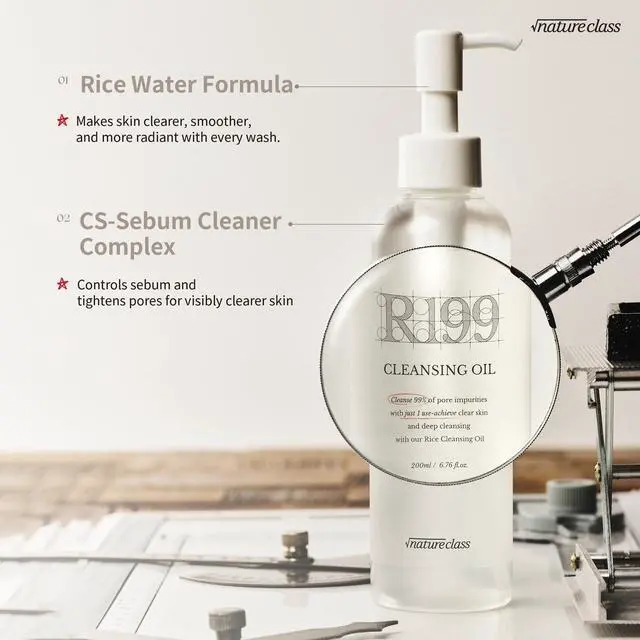 Alt view image 5 of 7 - R199 Rice Cleansing Oil Face Cleanser Korean Skincare Makeup Remover Oil Cleanser for Face Blackhead Remover Pore Control Double Cleansing Sensitive Skin 6.76 fl oz