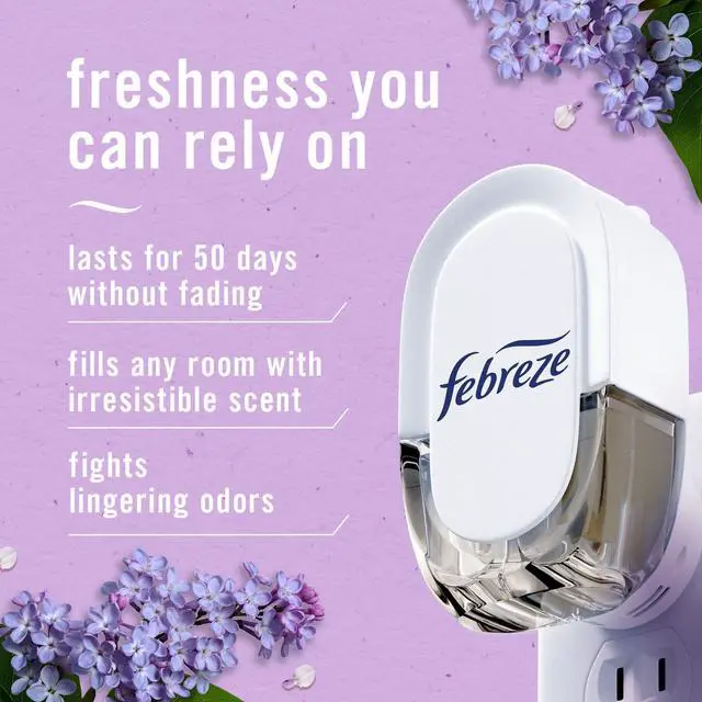 Alt view image 2 of 7 - Plug In Air Freshener, Odor-Fighting Scented Oil Refill, Air Fresheners for Home and Bathroom and Kitchen, Long Lasting for Strong Odors, Lilac and Peach Scent, 0.87oz Refills, 4 Count