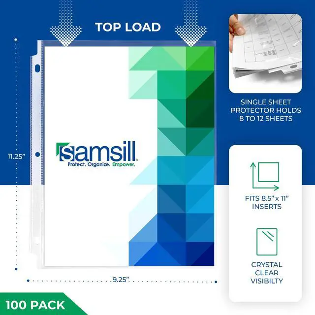 Alt view image 2 of 7 - 100 Pack Heavy Duty Sheet Protectors, Crystal Clear, 8.5x11 Inch Page Protectors for 3 Ring Binder, Letter Size Protectors with Reinforced Holes, Clear Document Sleeve, Top Loading, Acid Free