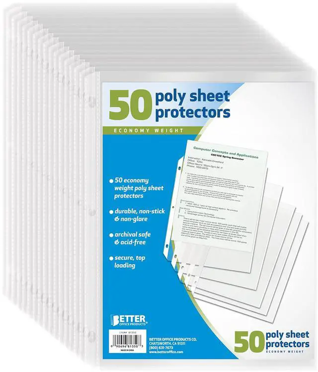 Main image of Clear Sheet Protectors, 50 Pack Sheet Protectors 8.5 x 11, Top Load Binder Sleeves for 3 Ring Binder, Durable Transparent Page Protectors for Office School Use