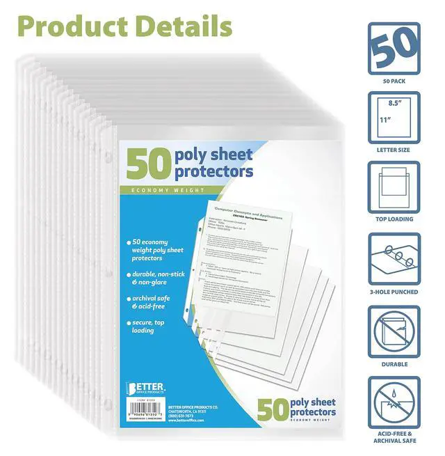 Alt view image 3 of 5 - Clear Sheet Protectors, 50 Pack Sheet Protectors 8.5 x 11, Top Load Binder Sleeves for 3 Ring Binder, Durable Transparent Page Protectors for Office School Use