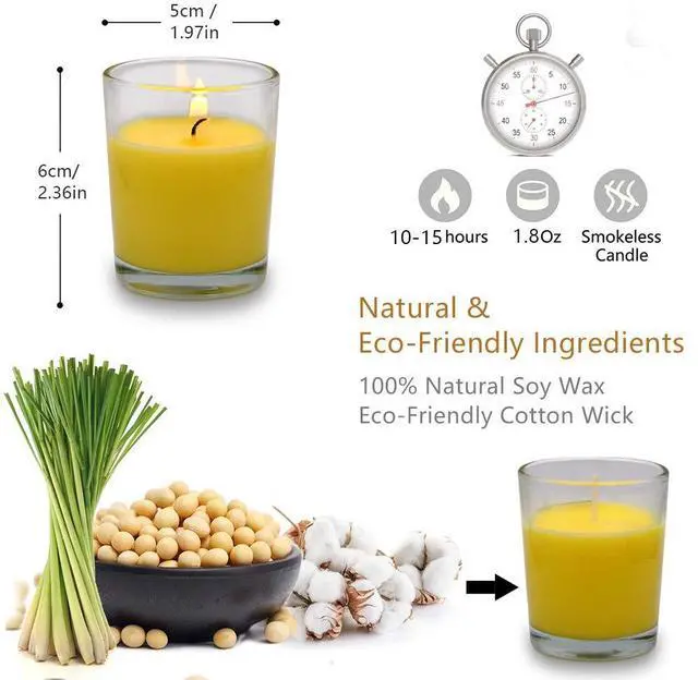 Alt view image 2 of 7 - Small Citronella Candles Outdoor and Indoor Soy Wax Votive Candles for Party Dinner and Camping - 12 Hours Burn Time, Set of 12