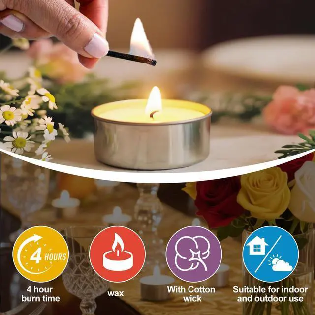 Alt view image 5 of 7 - Tealight Candles Mini Tea Lights Candles for Mother's Day Birthday Valentine's Day Christmas Outdoor for Home,Pool,Shabbat,Wedding,Emergencies,Parties, Spas (White)