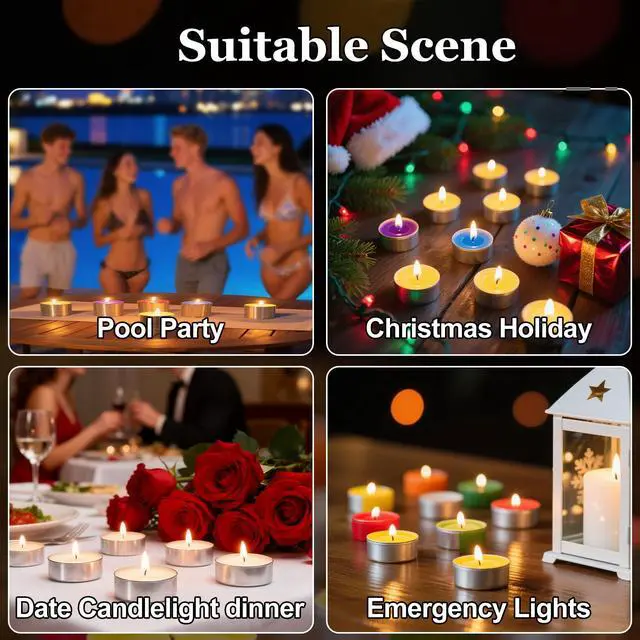 Alt view image 6 of 7 - Tealight Candles Mini Tea Lights Candles for Mother's Day Birthday Valentine's Day Christmas Outdoor for Home,Pool,Shabbat,Wedding,Emergencies,Parties, Spas (White)