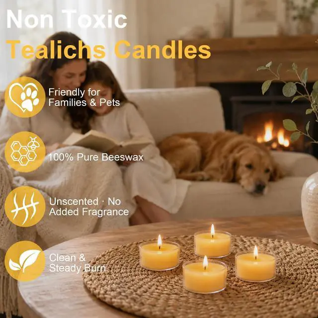 Alt view image 2 of 7 - Beeswax Tea Light Candles Bulk 4 Hour Non Toxic Natural Pure Bees Wax