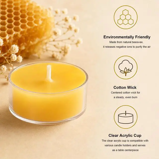 Alt view image 4 of 7 - Beeswax Tea Light Candles Bulk 4 Hour Non Toxic Natural Pure Bees Wax