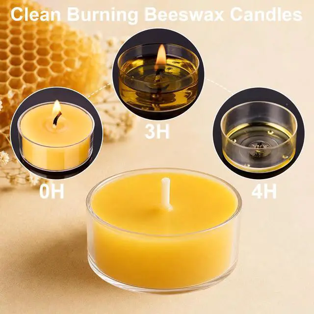 Alt view image 5 of 7 - Beeswax Tea Light Candles Bulk 4 Hour Non Toxic Natural Pure Bees Wax