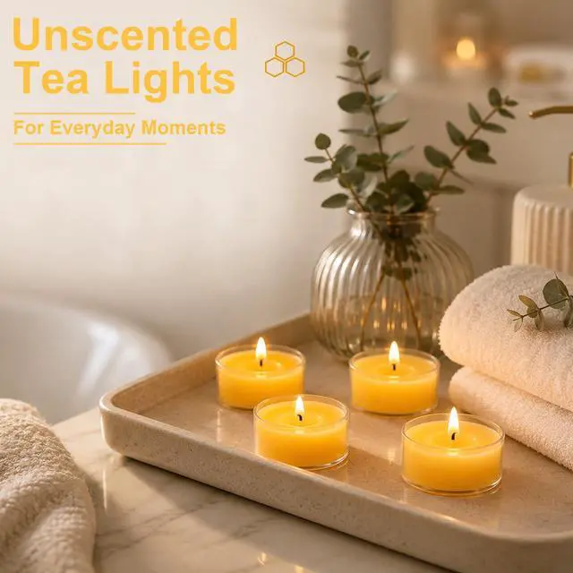 Alt view image 6 of 7 - Beeswax Tea Light Candles Bulk 4 Hour Non Toxic Natural Pure Bees Wax