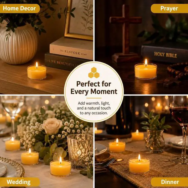 Alt view image 7 of 7 - Beeswax Tea Light Candles Bulk 4 Hour Non Toxic Natural Pure Bees Wax