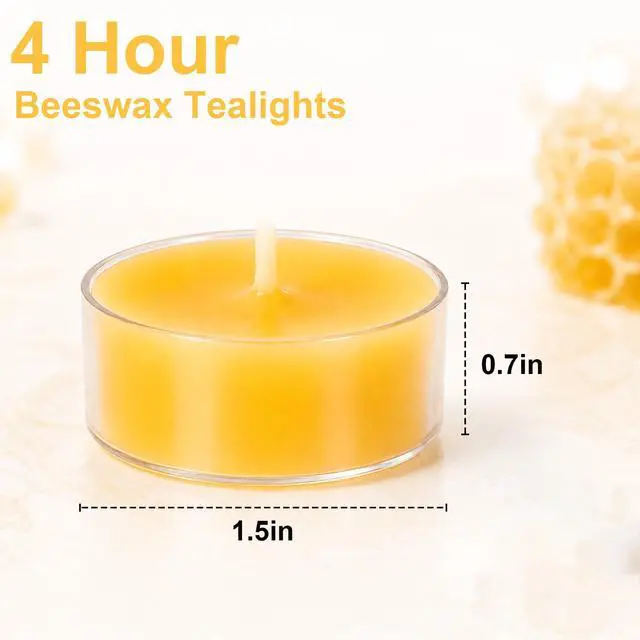 Alt view image 3 of 7 - Beeswax Tea Light Candles Bulk 4 Hour Non Toxic Natural Pure Bees Wax