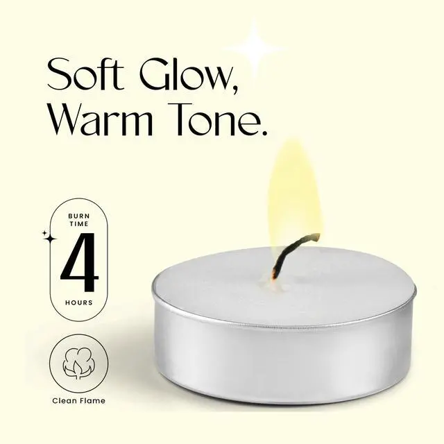 Alt view image 2 of 4 - Tea Lights Candles, 25 Pack, 4 Hour Long Burn Tealight Candles