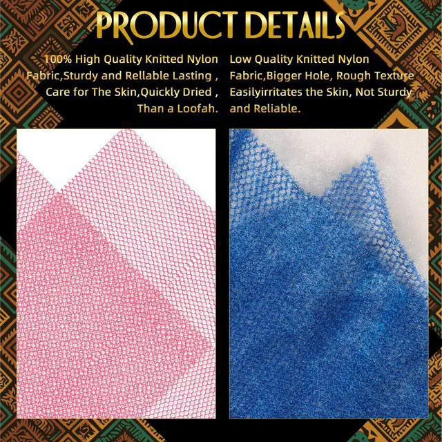 Alt view image 4 of 7 - 3 Pieces African Bath Sponge African Net Long Net Bath Sponge Exfoliating Shower Body Scrubber Back Scrubber Skin Smoother,Great for Daily Use (Pink,Yellow,Purple)