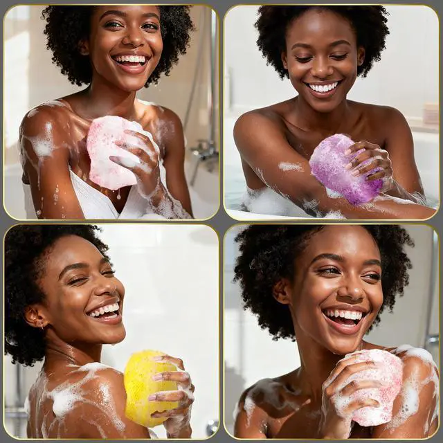 Alt view image 7 of 7 - 3 Pieces African Bath Sponge African Net Long Net Bath Sponge Exfoliating Shower Body Scrubber Back Scrubber Skin Smoother,Great for Daily Use (Pink,Yellow,Purple)