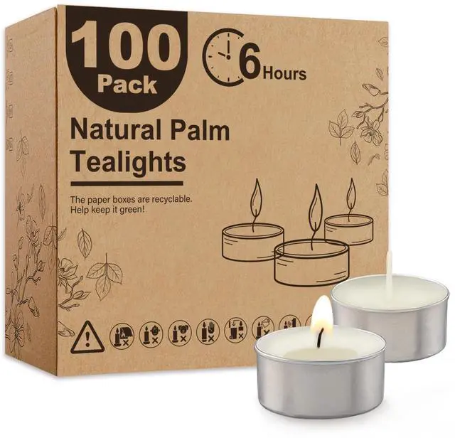 Main image of 100-Pack Unscented Palm Wax Tea Lights Candles,6 Hours Burn