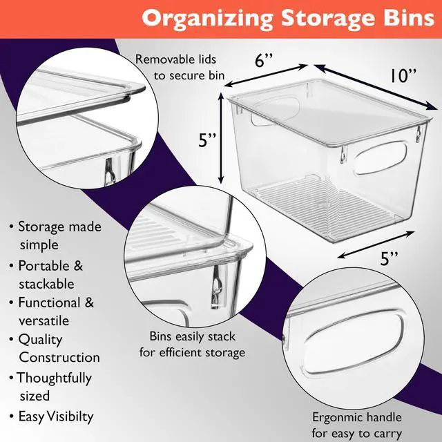 Alt view image 2 of 6 - Plastic Pantry Organization and Storage Bins with Lids - Perfect Kitchen Organization or Kitchen Storage - Fridge Organizer, Refrigerator Organizer Bins, Cabinet Organizers