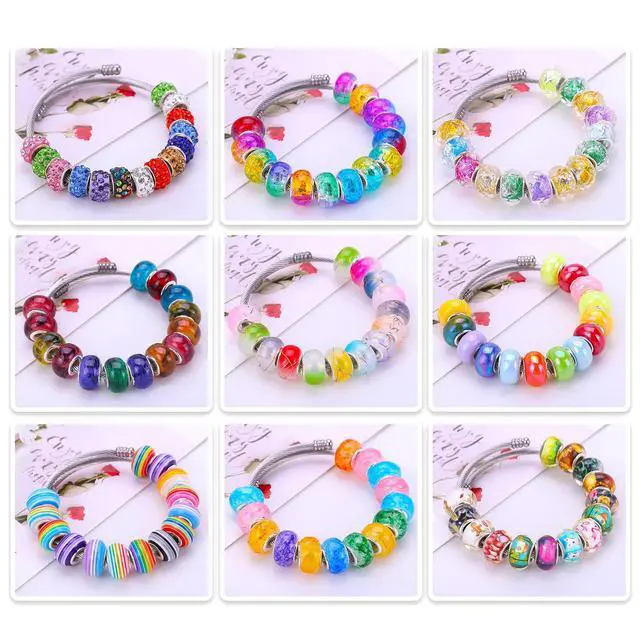 Alt view image 3 of 5 - European Large Hole Spacer Charm Beads for DIY Bracelet Jewelry Making, Multicolor, Rhinestone, Resin, Assorted Styles (180, Mixed Color 9 Style)