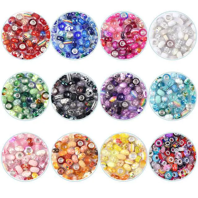 Alt view image 2 of 7 - European Large Hole Spacer Charm Beads for DIY Bracelet Jewelry Making, Multicolor, Rhinestone, Resin, Assorted Styles (100, Pink)