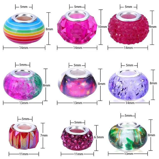 Alt view image 4 of 7 - European Large Hole Spacer Charm Beads for DIY Bracelet Jewelry Making, Multicolor, Rhinestone, Resin, Assorted Styles (100, Pink)