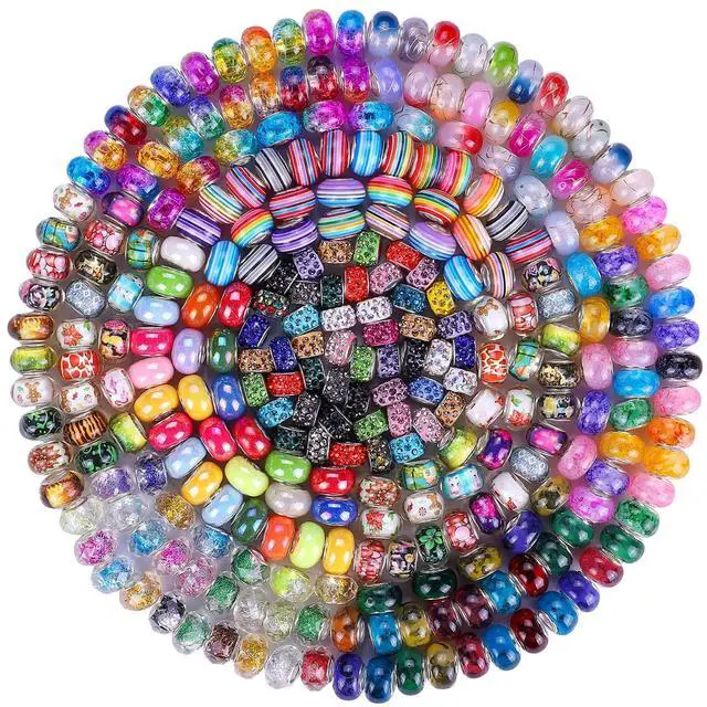 Main image of European Large Hole Spacer Charm Beads for DIY Bracelet Jewelry Making, Multicolor, Rhinestone, Resin, Assorted Styles (180, Mixed Color 9 Style)