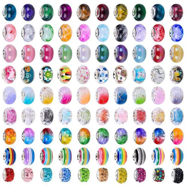 Alt view image 2 of 5 - European Large Hole Spacer Charm Beads for DIY Bracelet Jewelry Making, Multicolor, Rhinestone, Resin, Assorted Styles (180, Mixed Color 9 Style)
