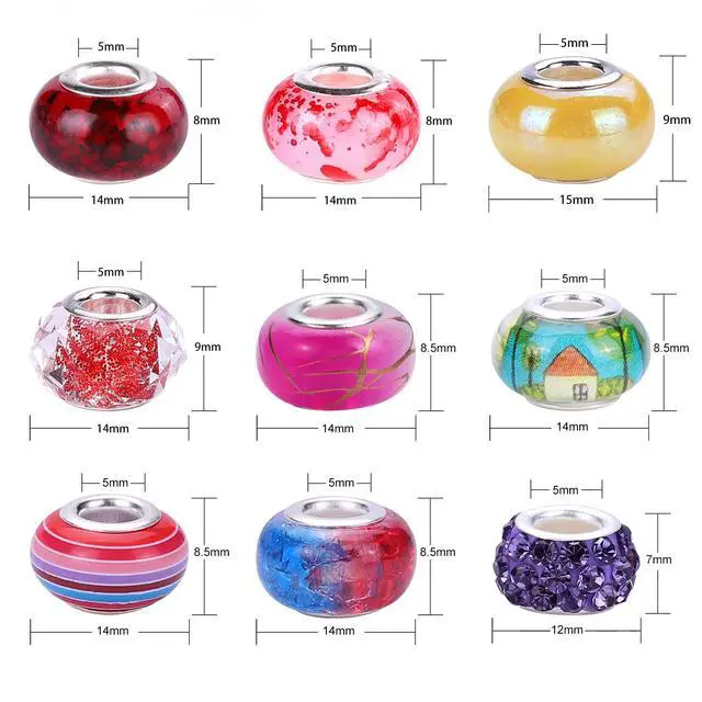 Alt view image 4 of 5 - European Large Hole Spacer Charm Beads for DIY Bracelet Jewelry Making, Multicolor, Rhinestone, Resin, Assorted Styles (180, Mixed Color 9 Style)