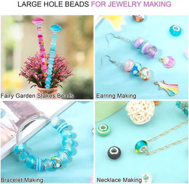 Alt view image 5 of 6 - Large Hole Beads Spacer Beads White Assorted European Craft Big Beads Large Hole Lampwork Murano Bead Fairy Wand Garden Beads for DIY Charm Bracelet Necklace Earring Jewelry Making Decoration Supplies