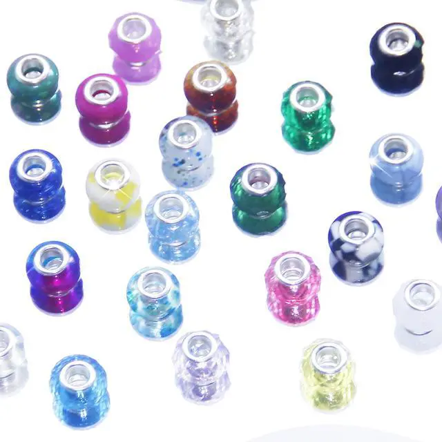 Alt view image 7 of 7 - 100 Pieces Large Hole Beads Spacer Bead Mixed Assorted European Craft Big Beads Large Hole Lampwork Murano Fairy Wand Garden Bead for DIY Pens Charms Bracelet Necklace Keychain Jewelry Making Supplies