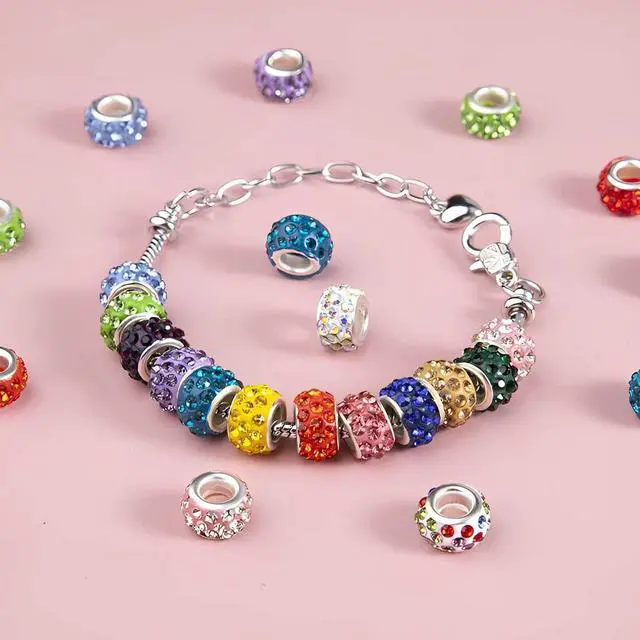 Alt view image 6 of 7 - 50 PCS Large Hole Beads Rhinestone European Beads Crystal Charm Bead