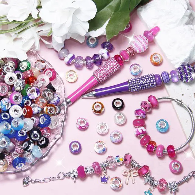 Alt view image 6 of 6 - 100 Pieces Large Hole Beads Spacer Bead Mixed Color Assorted European Craft Big Beads Large Hole Lampwork Murano Fairy Wand Garden Bead for DIY Pens Bracelet Necklace Keychain Jewelry Making Supplies