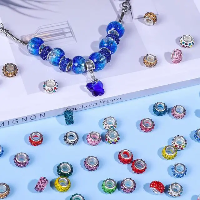 Alt view image 2 of 7 - Large Hole European Beads, Craft Supplies KitAssorted Mixed Color Lampwork Spacer Beads for DIY Bracelet Jewelry Making (120, Mixed)
