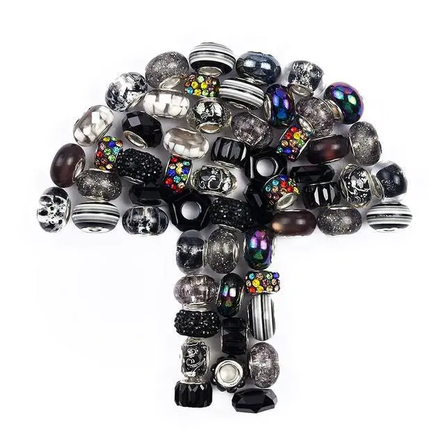 Alt view image 5 of 6 - European Large Hole Beads, Colorful Glass Charm Beads Set, Assorted Patterns and Designs Rhinestone Craft Beads for DIY Bracelet Jewelry Making (60, Black Resin+Alloy)