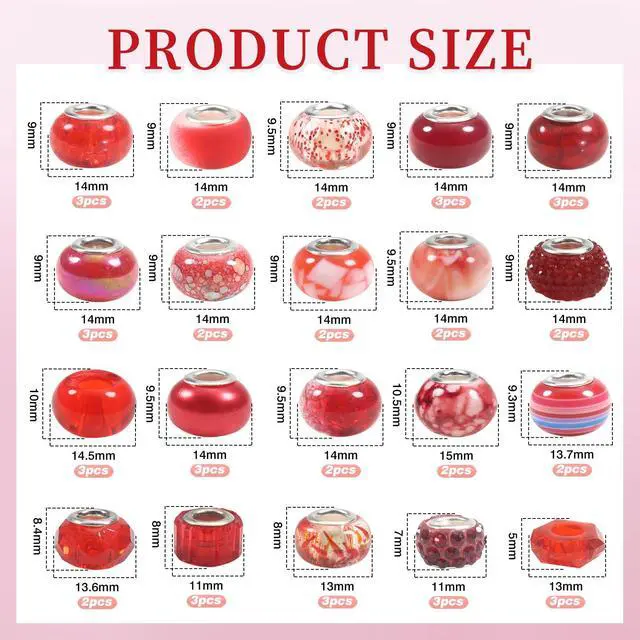 Alt view image 2 of 7 - 50pcs Assorted Resin European Beads Red Large Hole Lampwork Spacer Beads Rhinestone Craft Beads for DIY Charms Bracelet Jewelry Making