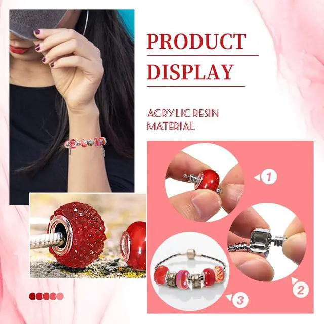 Alt view image 4 of 7 - 50pcs Assorted Resin European Beads Red Large Hole Lampwork Spacer Beads Rhinestone Craft Beads for DIY Charms Bracelet Jewelry Making