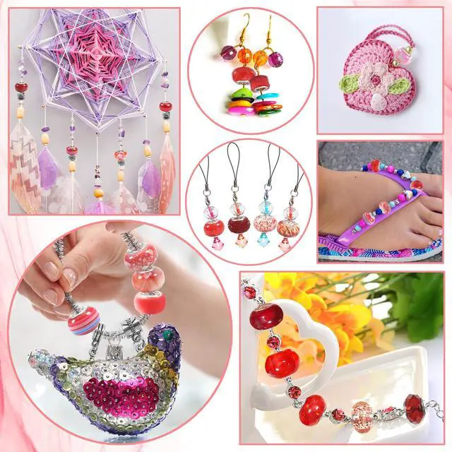 Alt view image 7 of 7 - 50pcs Assorted Resin European Beads Red Large Hole Lampwork Spacer Beads Rhinestone Craft Beads for DIY Charms Bracelet Jewelry Making