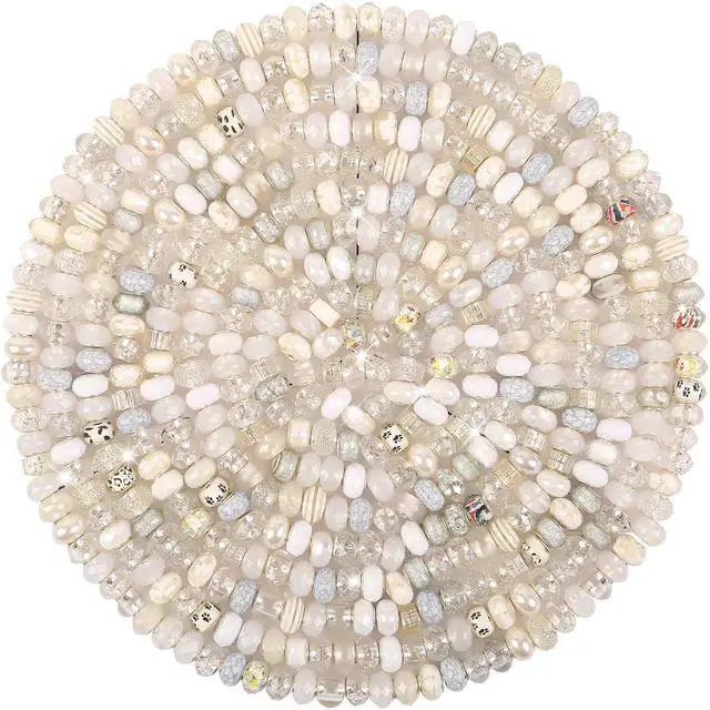 Main image of Large Hole Beads Spacer Beads White Assorted European Craft Big Beads Large Hole Lampwork Murano Bead Fairy Wand Garden Beads for DIY Charm Bracelet Necklace Earring Jewelry Making Decoration Supplies