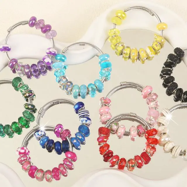 Alt view image 6 of 6 - Large Hole Beads Spacer Beads White Assorted European Craft Big Beads Large Hole Lampwork Murano Bead Fairy Wand Garden Beads for DIY Charm Bracelet Necklace Earring Jewelry Making Decoration Supplies