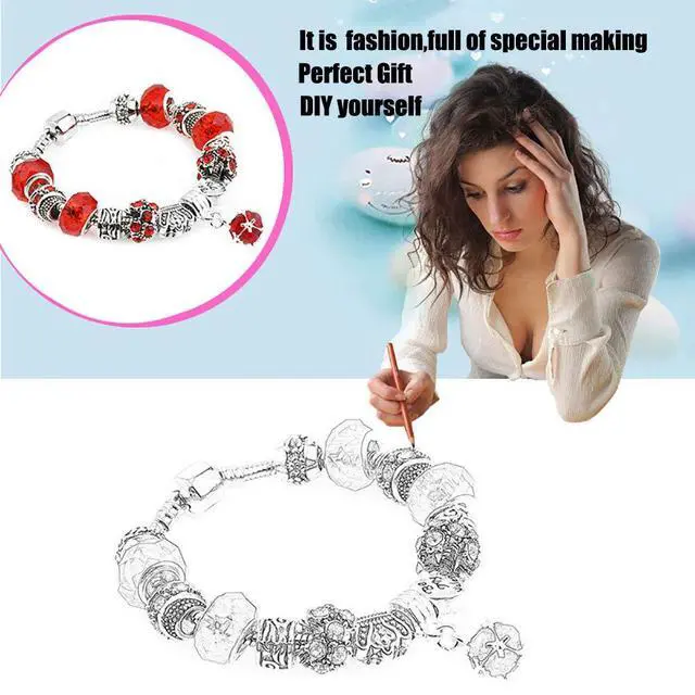 Alt view image 2 of 6 - 50pcs Assorted Pink Resin Imitation Glass European Large Hole Beads Rhinestone Metal Spacer Charms Bead Assortments for DIY Crafts Bracelets Necklaces Jewelry Making (M567-Pink)