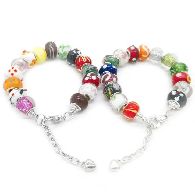 Alt view image 5 of 6 - Murano Glass Beads Large Hole Glass Beads European Lampwork Spacer Charms Bead Silver Plated Cores Bracelet Charm for DIY Crafts Jewelry Making 50 Pcs Mixed