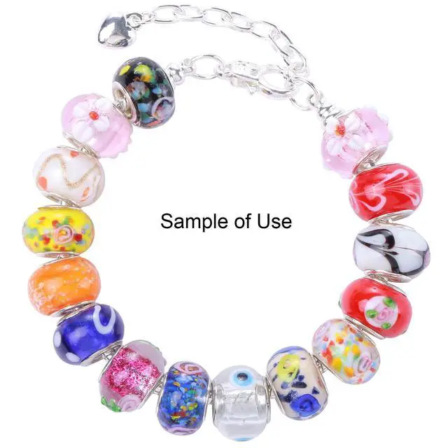 Alt view image 4 of 6 - Murano Glass Beads Large Hole Glass Beads European Lampwork Spacer Charms Bead Silver Plated Cores Bracelet Charm for DIY Crafts Jewelry Making 50 Pcs Mixed